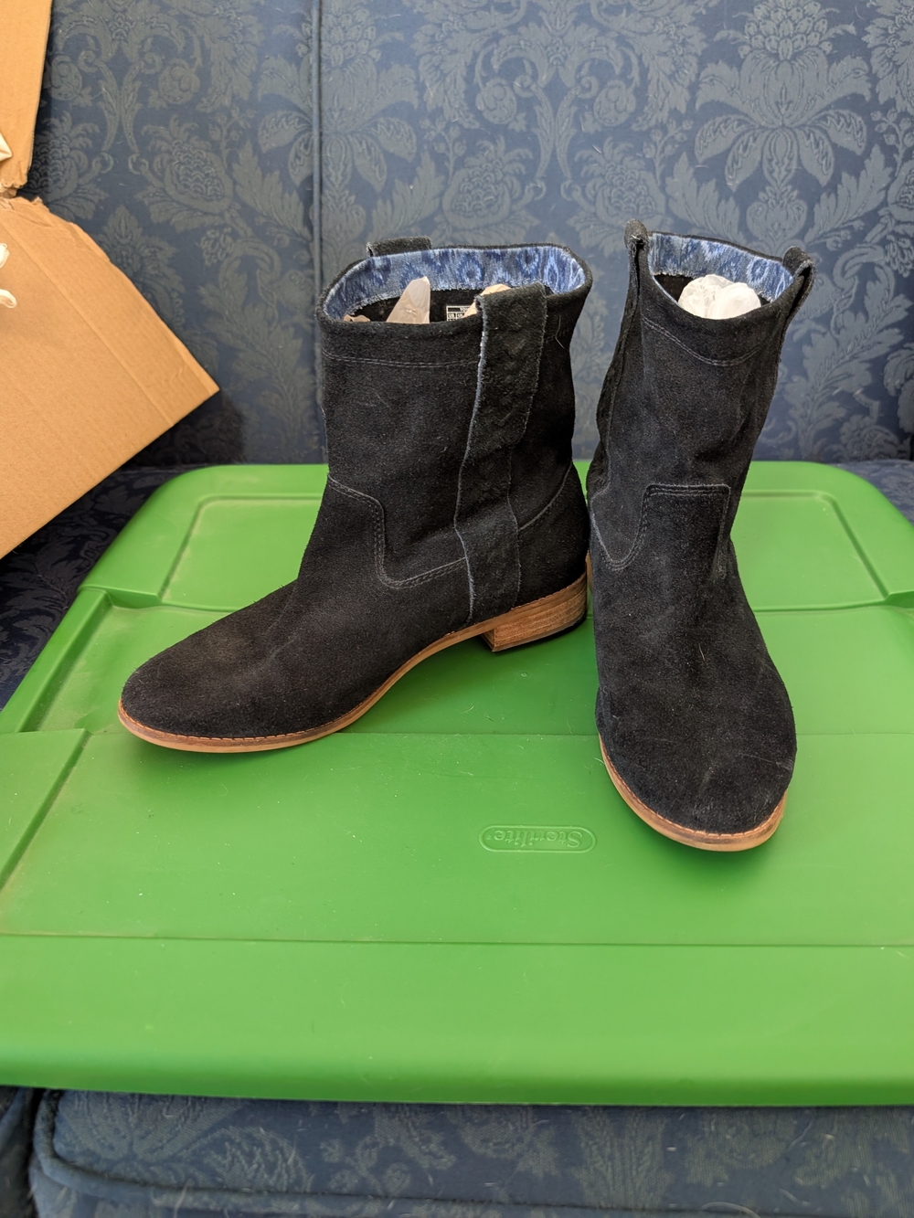 Toms Black Suede Ankle Booties with Low Heel